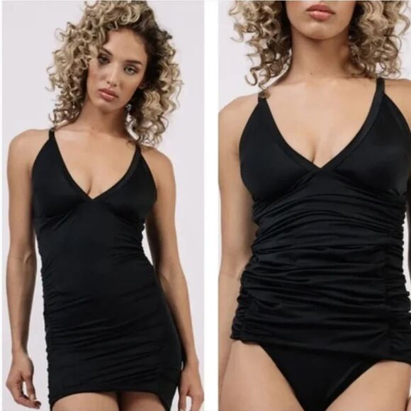 We Are HaH It Suits U Black Convertible One Piece 2in1 Ruched Dress Swimsuit XS - Picture 1 of 9